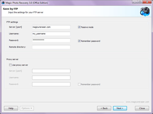 Magic Photo Recovery: Specifying settings for your FTP server
