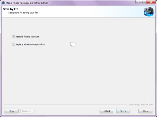 The FTP client allows to upload recovered photos to the Internet on FTP server