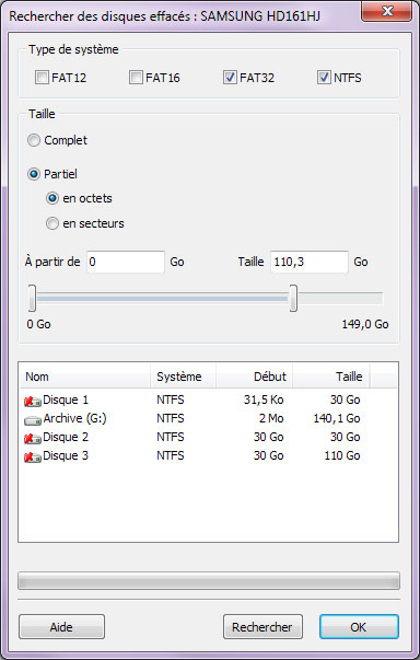 Sélectionnez le disque dur sur lequel vous désirez trouver la partition supprimée