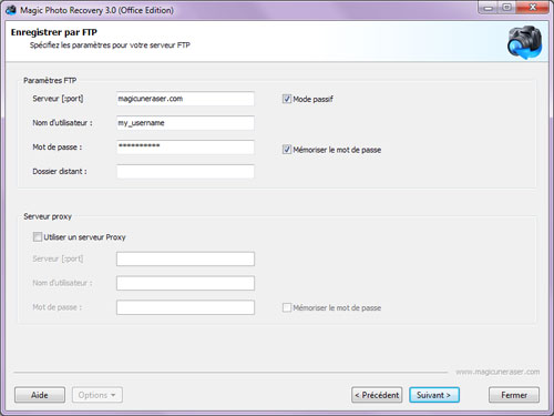 Magic Photo Recovery: Spécifier des paramètres pour votre serveur FTP