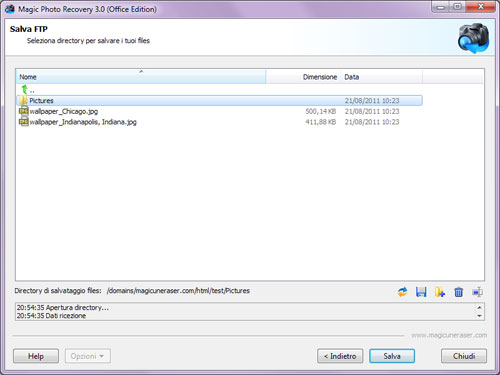 Scegliere la directory di server FTP remoto per salvare i foto recuperati