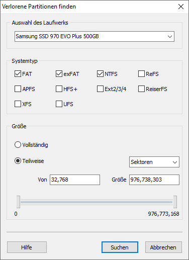 Entfernte Partitionen suchen