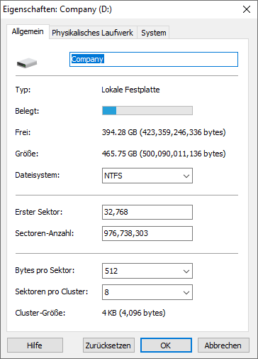 Logische Datenträgereigenschaften