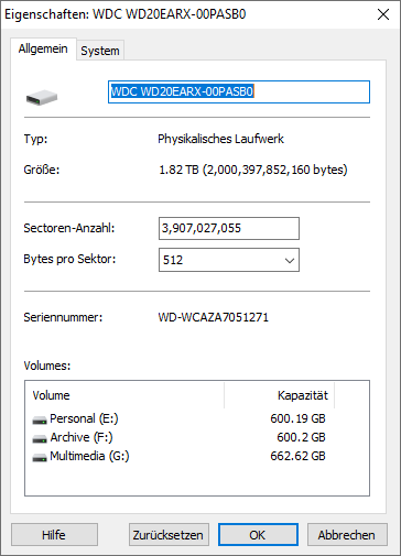 Physische Datenträgereigenschaften