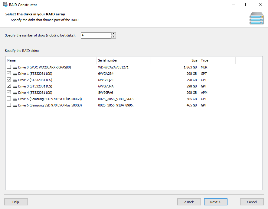 Select the disks that used to be members of a RAID array