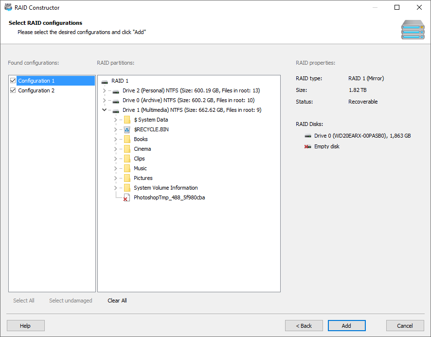 Select one of the suggested RAID configurations in the left side of the window
