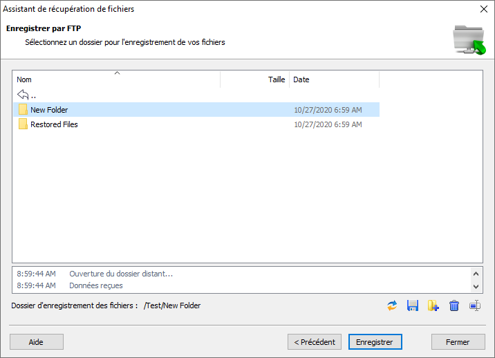 Magic RAID Recovery: Enregistrement par FTP: Dossier distant