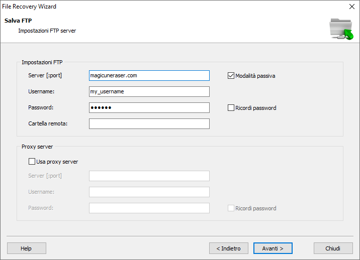 Magic RAID Recovery: Impostazioni FTP
