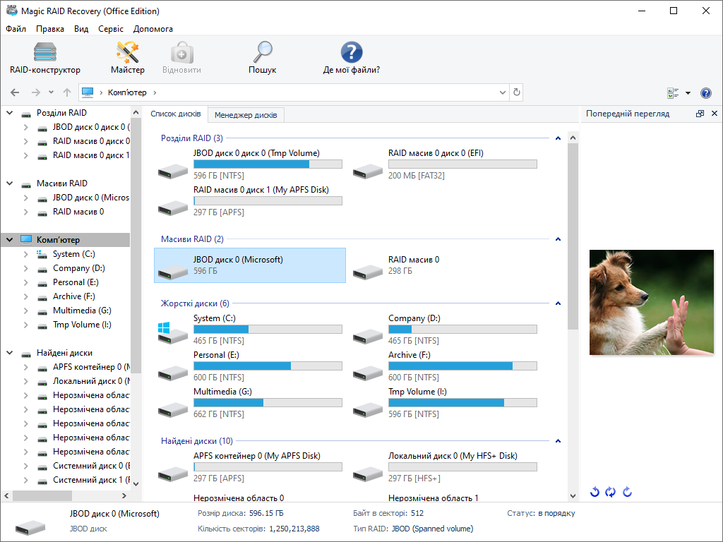 Інтерфейс програми Magic RAID Recovery
