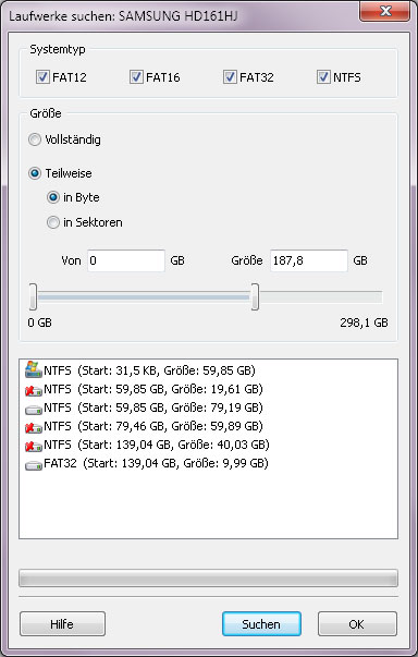 Das Programm gibt Ihnen die Möglichkeit, Dateien von gelöschten Laufwerken wiederherzustellen