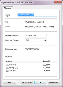 Magic Uneraser anwenden: Physische Datenträgereigenschaften