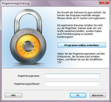 Der Registrierungsverlauf vom Wiederherstellungsprogramm ist sehr leicht: Sie können das Programm innerhalb von wenigen Minuten gerade am Rechner registrieren