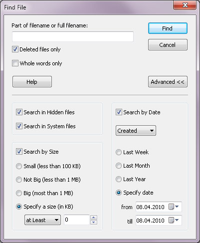 After disk analysis, you can search the disk for files and folders