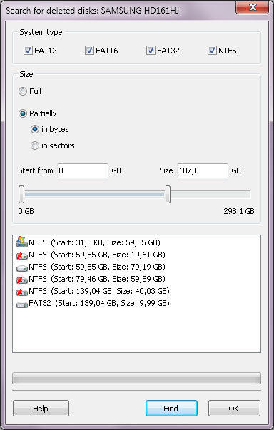 The program allows for recovering files from deleted disks