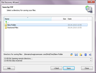 Choose the remote FTP server directory to save your recovered files