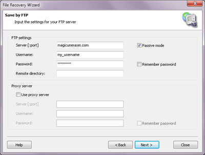 Specifying settings for your FTP server