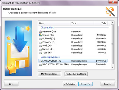 Pour cette étape, une liste des disques localisés sur votre ordinateur et des périphériques amovibles vous est proposée