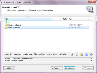 Choisir le dossier distant du serveur FTP dans lequel enregistrer vos fichiers récupérés