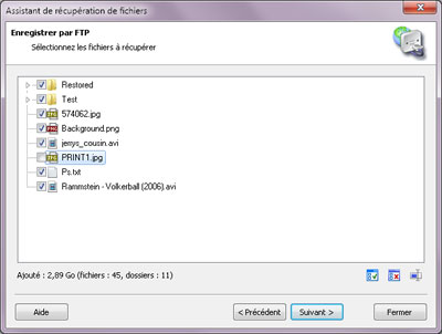 Enregistrement par FTP: Indiquez les fichiers que vous souhaitez récupérer