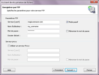 Spécifier des paramètres pour votre serveur FTP