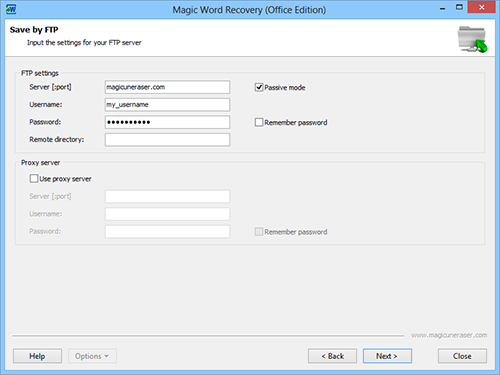 Input the settings for your FTP server