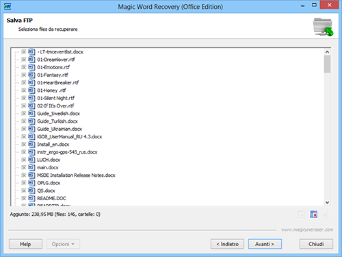 Salva FTP: seleziona documenti da recuperare