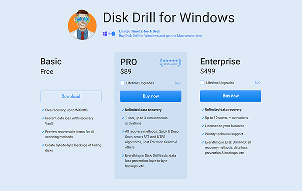 Цены на восстановление данных Disk Drill