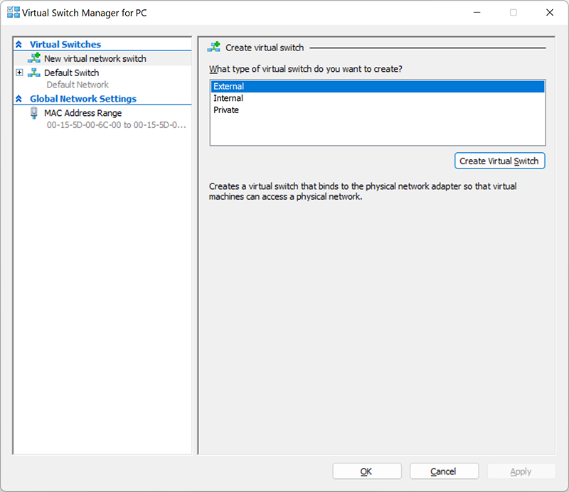 Types of virtual switches in a Hyper-V environment