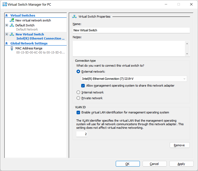 Configuring the Hyper-V Network Adapter