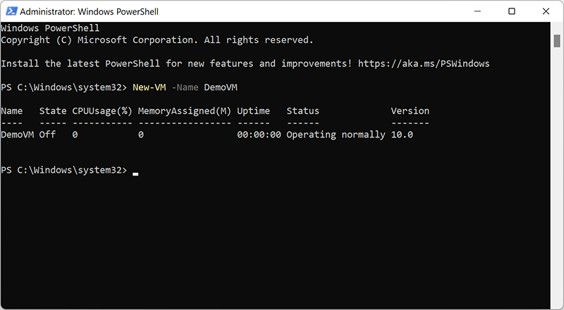 Script for the new virtual machine in PowerShell