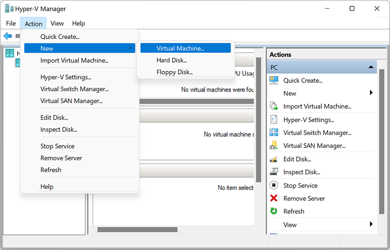 Creating a virtual machine using Hyper-V Manager