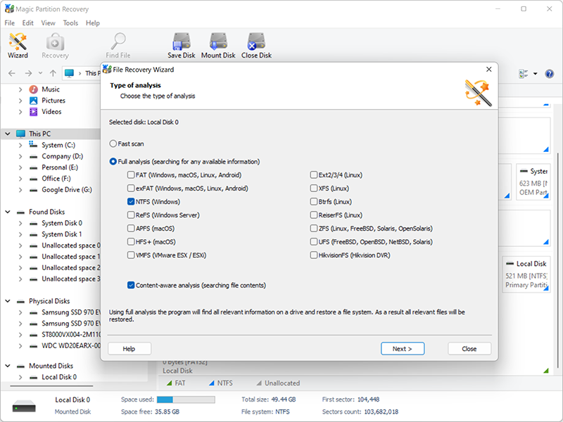 Scanning the mounted disk