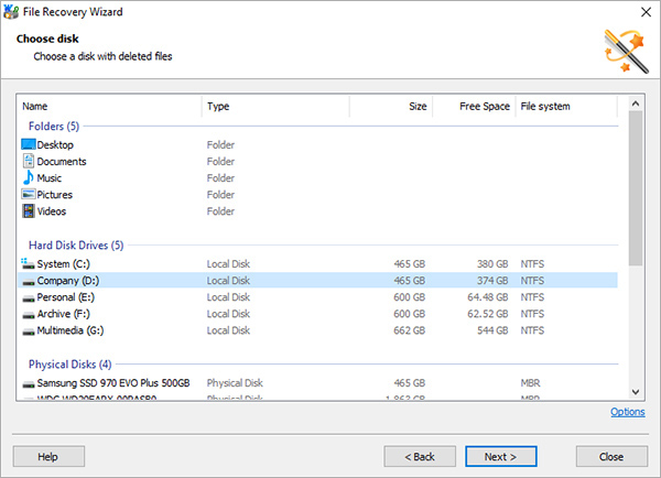 Magic Partition Recovery: выбор диска