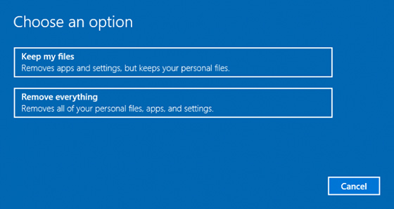 Keep My Files option when resetting the Windows