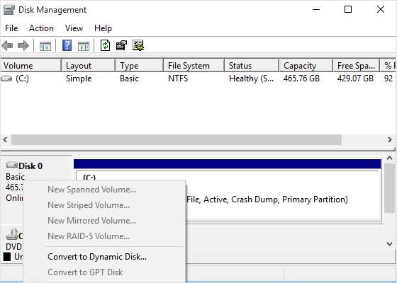 Using the Disk Management tool