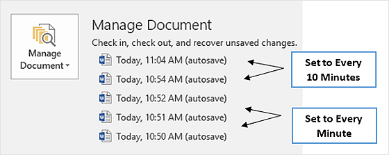 Change the settings for automatically saved files