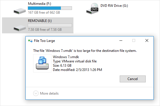 Il file è troppo grande per il file system di destinazione