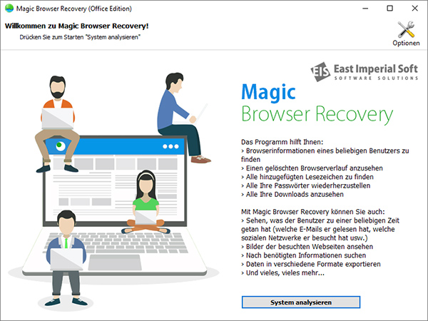 Öffnen Sie die Browser-Wiederherstellungssoftware und analysieren Sie Ihr System