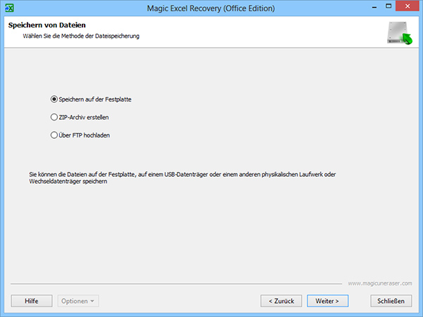 Speichern Sie die wiederhergestellten Dateien auf einer Festplatte, einem USB-Stick oder einem anderen Medium