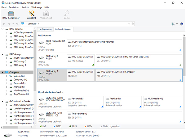 Öffnen Sie die RAID-Reparatursoftware und wählen Sie das RAID, das Sie analysieren möchten