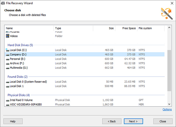 Using Magic NTFS Recovery: Select the damaged, corrupted or inaccessible disk with files to recover