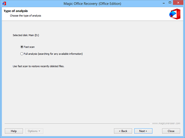 Choose between a quick scan or full in-depth analysis for damaged partitions