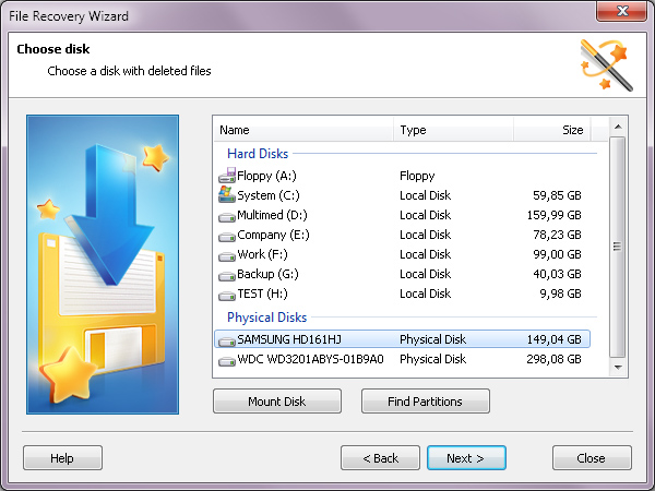 Choose the disk with deleted files and folders and analyze it