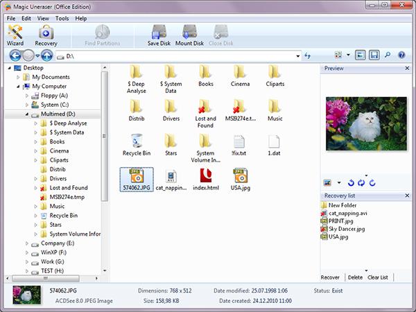 Preview any files or select them to unerase