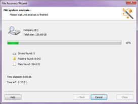 Magic Partition Recovery realiza un análisis comprensivo del disco, leyendo todos los datos y analizando el contenido