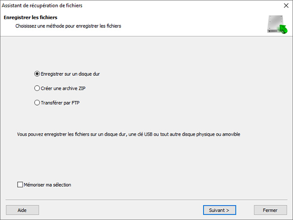 Choisissez les fichiers qui doivent être récupérés et enregistrez-les sur un disque séparé