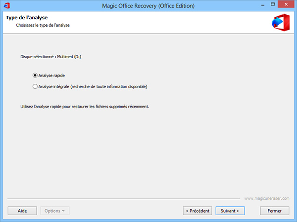 Choisissez entre une analyse rapide ou une analyse complète et approfondie des partitions endommagées