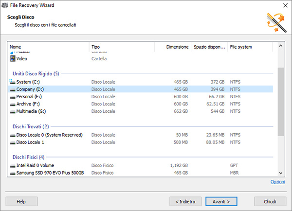 Seleziona il disco danneggiato, corrotto o inaccessibile con i file da recuperare