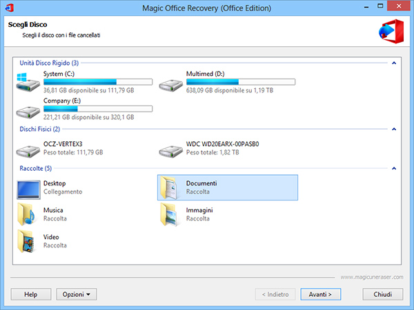 Avvia Magic Office Recovery e seleziona il disco con i file eliminati
