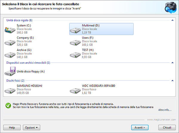 Seleziona il disco contenente le immagini cancellate e premi Avanti